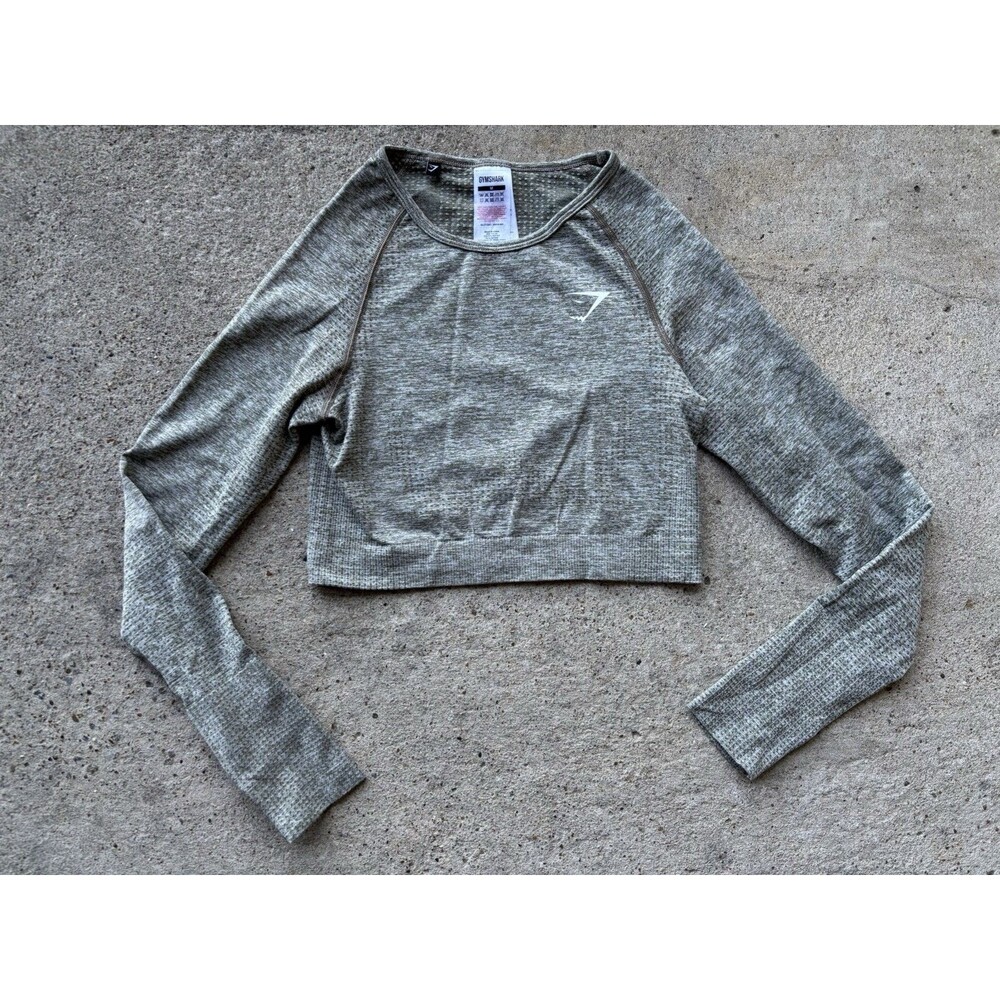 Gymshark Vital Seamless Long Sleeve Crop Top In A Green Marl Color Size Medium